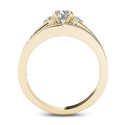 1.0 CT. Gesamtgewicht Diamant-Brautset mit sich verjüngendem Ring in 14K Gelbgold