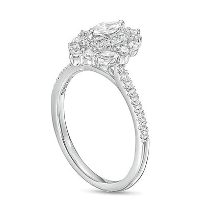 0,75 ct. Gesamtgewicht Verlobungsring mit Marquise-Diamant und doppeltem Halo in 14K Weißgold (I/I1)