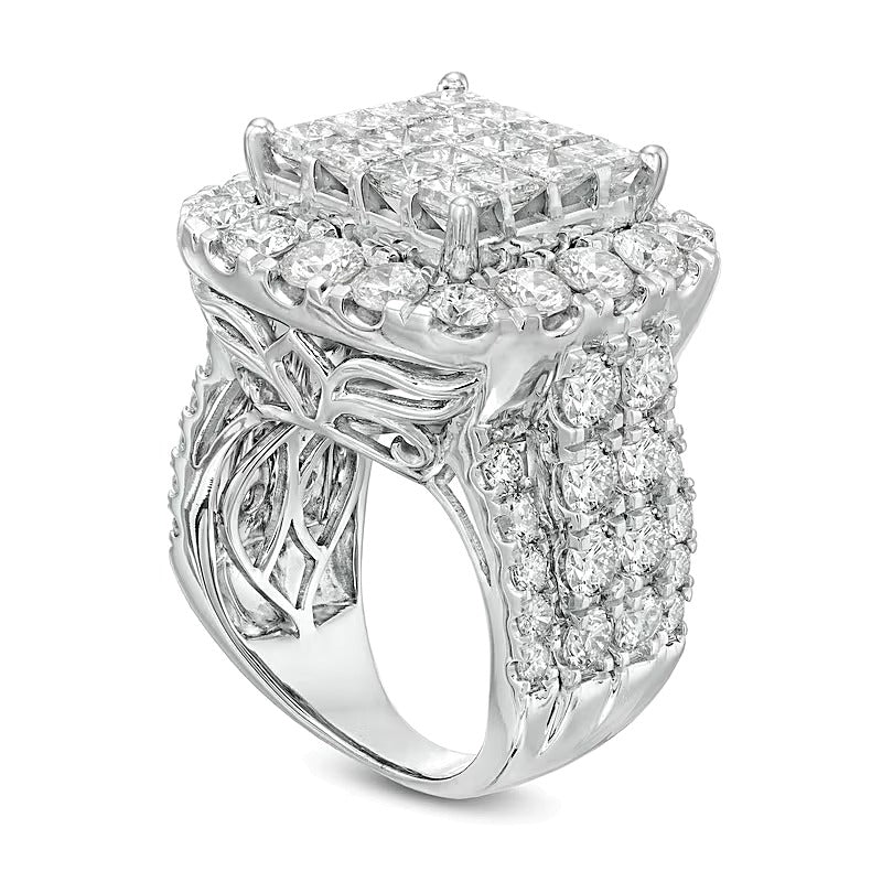 Verlobungsring mit Diamanten im Princess- und Rundschliff, 8.0 ct. Gesamtgewicht, Komposit, mehrreihig, in 14K Weißgold
