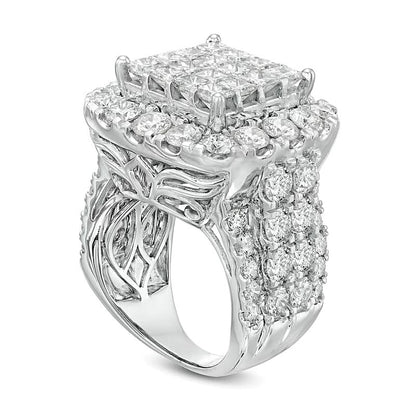 Verlobungsring mit Diamanten im Princess- und Rundschliff, 8.0 ct. Gesamtgewicht, Komposit, mehrreihig, in 14K Weißgold