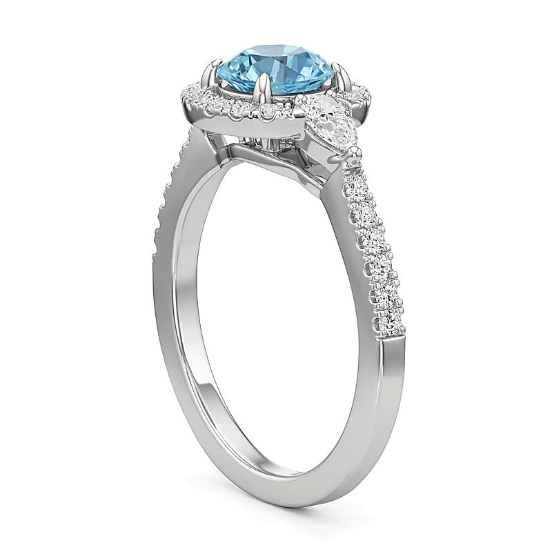 6,0mm Aquamarin und Labordiamant Ring 0,5 ct. Gesamtgewicht in 14K Weißgold