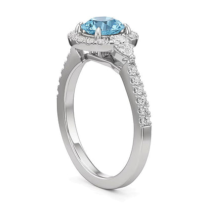 6,0mm Aquamarin und Labordiamant Ring 0,5 ct. Gesamtgewicht in 14K Weißgold