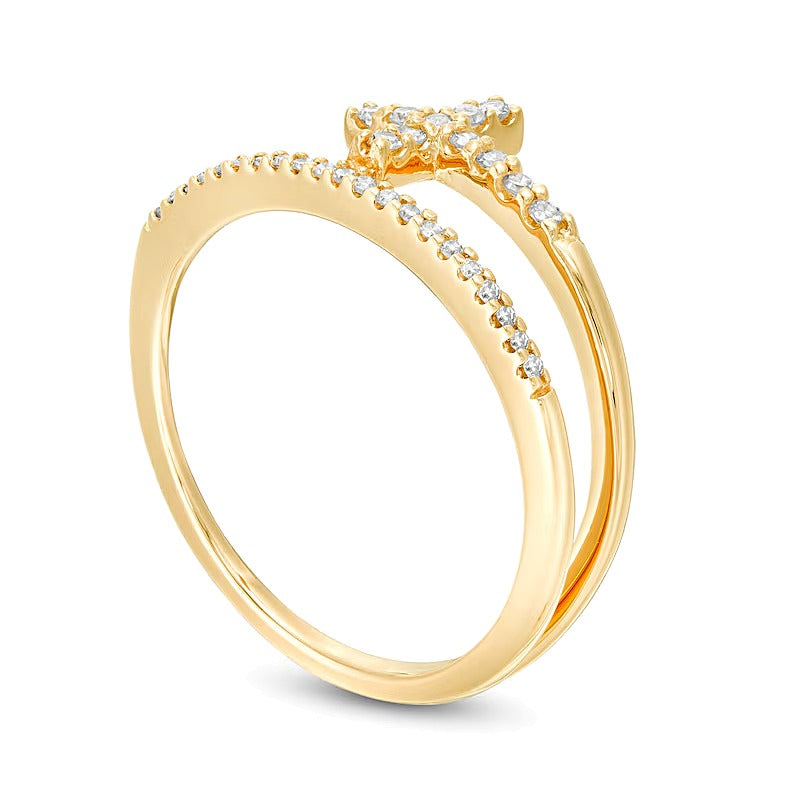 0.17 ct. Gesamtgewicht Diamant Kreuz-Ring mit geteilter Schiene, gestapelt, in 10K Gelbgold