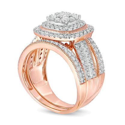 Braut-Set mit Diamanten im Kissenschliff und rund, 1.33 ct. Gesamtgewicht, in 10K Roségold