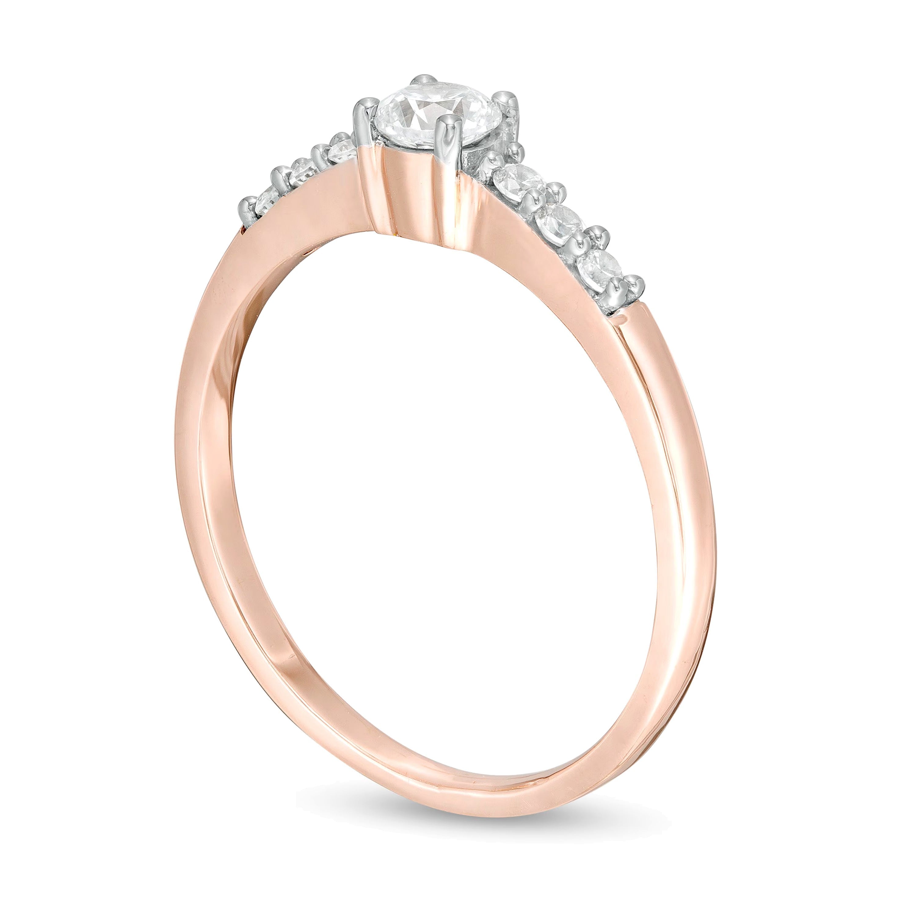 0.33 CT. Gesamtgewicht Diamant Verlobungsring als Solitär mit seitlichem Besatz in 10K Roségold