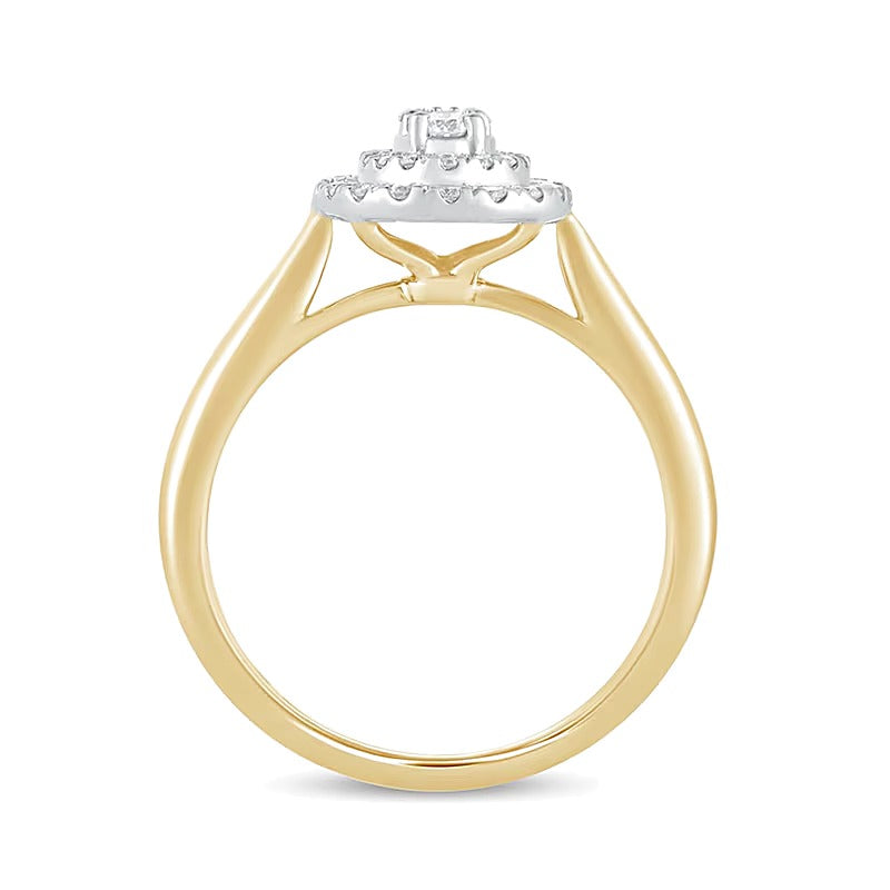 0.33 ct. Gesamtgewicht Komposit-Verlobungsring mit ovalen Diamanten und doppeltem Rahmen in 10K Gelbgold