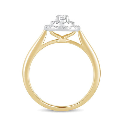 0.33 ct. Gesamtgewicht Komposit-Verlobungsring mit ovalen Diamanten und doppeltem Rahmen in 10K Gelbgold