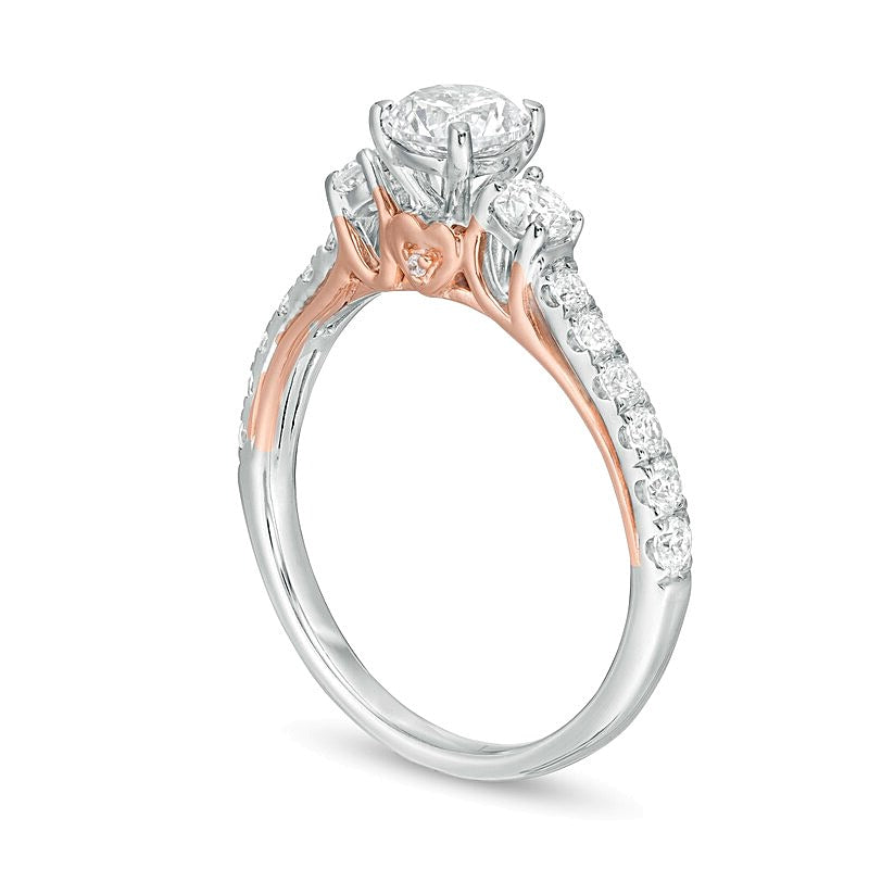 Dreistein-Verlobungsring mit Diamanten 1.0 CT. Gesamtgewicht in 10K Gold Bicolor