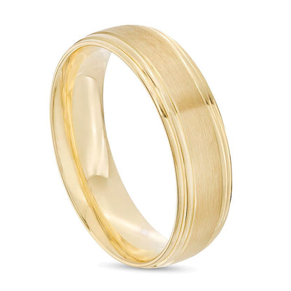 Herren-Ehering 6,0mm mit gebürsteter Stufenkante in 14K Gelbgold - Größe 10