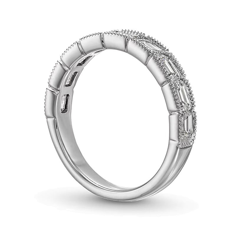 Memoire-Ring 1.38 ct. Gesamtgewicht Labordiamanten im Smaragdschliff im Vintage-Stil in 14K Weißgold (F/VS2)