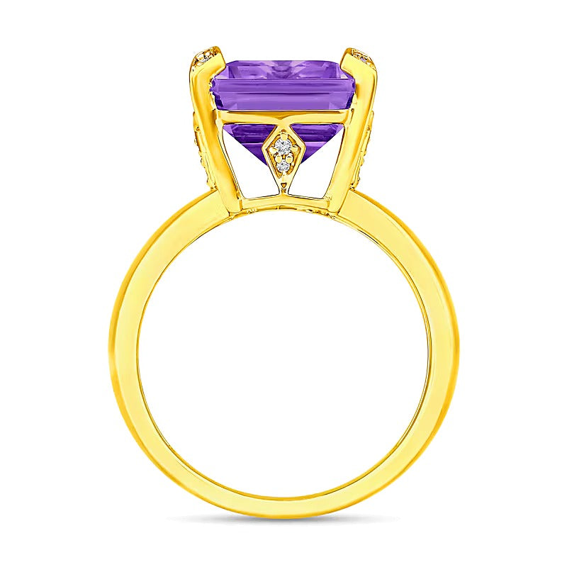 Fashion-Ring mit Amethyst im Smaragdschliff und Diamant 0,05 ct. Gesamtgewicht in 14K Weißgold