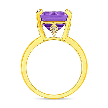 Fashion-Ring mit Amethyst im Smaragdschliff und Diamant 0,05 ct. Gesamtgewicht in 14K Weißgold