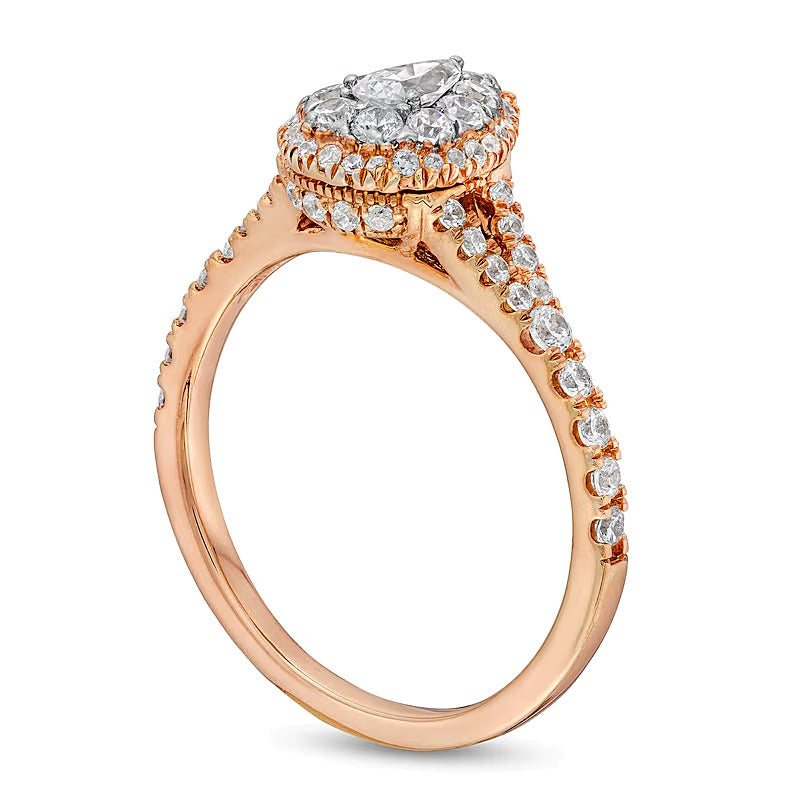0.75 ct. Gesamtgewicht Multi-Diamant Verlobungsring mit Tropfen- und Rundschliff in 10K Roségold