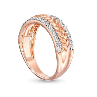 0.33 ct. Gesamtgewicht Diamant Fischgrät-Ring mit Diamantkante in 10K Roségold