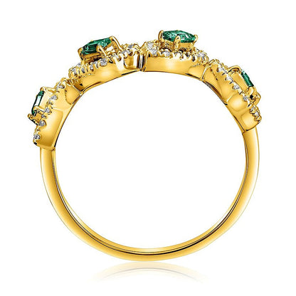 Ring mit Smaragd im Baguette-Schliff und 0,33 ct. Gesamtgewicht Diamanten in rechteckigen und tropfenförmigen Rahmen in 10K Gelbgold