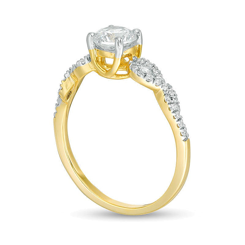 0.88 ct. Gesamtgewicht Diamant Solitär mit seitlichem Besatz Verlobungsring in 10K Gelbgold