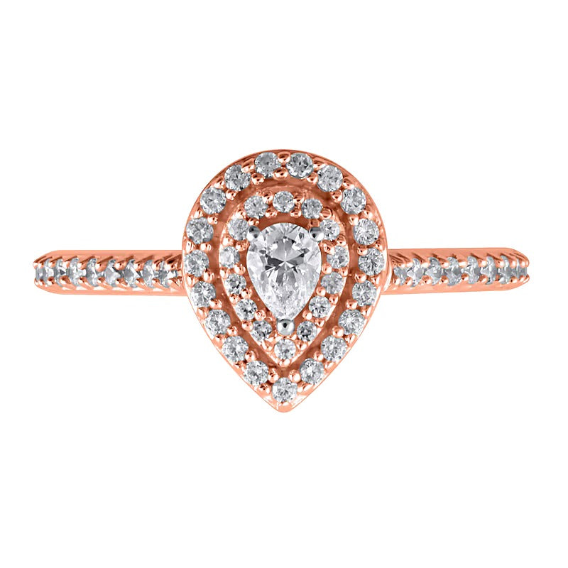 0,5 ct. Gesamtgewicht Verlobungsring mit tropfenförmigem Diamant und Halo in 10K Roségold