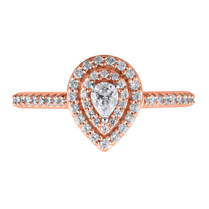 0,5 ct. Gesamtgewicht Verlobungsring mit tropfenförmigem Diamant und Halo in 10K Roségold