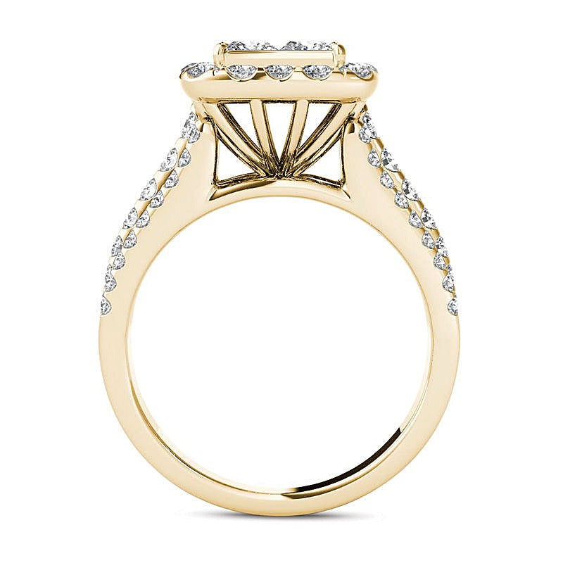 Verlobungsring mit mehreren Diamanten im Princess- und Rundschliff, 2.0 ct. Gesamtgewicht, in 14K Gelbgold