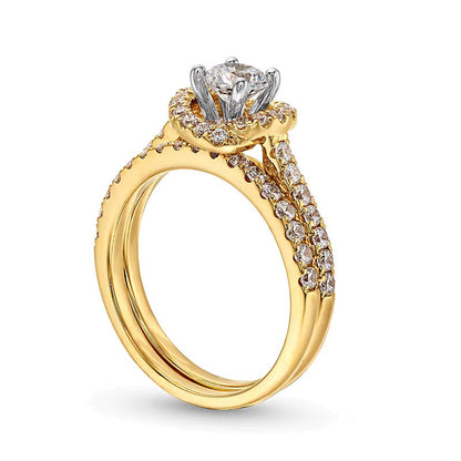 Brautset mit Diamanten im Swirl-Rahmen 1,17 ct. Gesamtgewicht in 14K Gelbgold