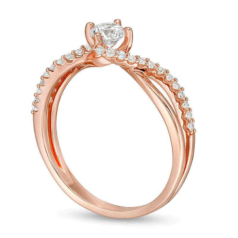 Verlobungsring Solitär mit seitlichem Besatz mit Diamanten 0.5 ct. Gesamtgewicht in 10K Roségold