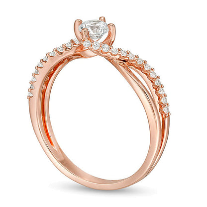 Verlobungsring Solitär mit seitlichem Besatz mit Diamanten 0.5 ct. Gesamtgewicht in 10K Roségold