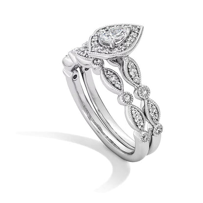 0.63 ct. Gesamtgewicht Brautset mit tropfenförmigen Diamanten im Art-Déco-Vintage-Stil in 14K Weißgold
