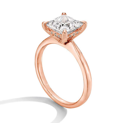 2.5 CT. Gesamtgewicht Solitär-Verlobungsring mit Labordiamant im Princess-Schliff und Hidden Halo in 14K Roségold (F/VS2)