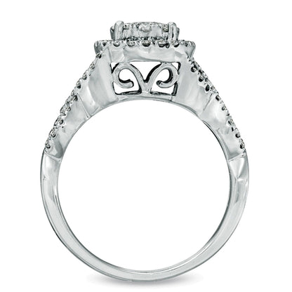 1,2 ct. Gesamtgewicht Multi-Diamant Brautset mit rundem weißem Diamant in 14K Weißgold