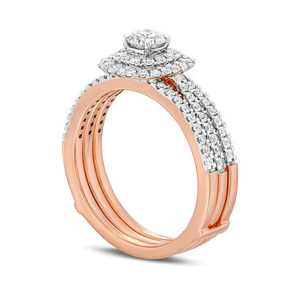 1.0 ct. Gesamtgewicht Diamant Braut-Set mit doppeltem Rahmen und mehrreihigem Design in 10K Roségold