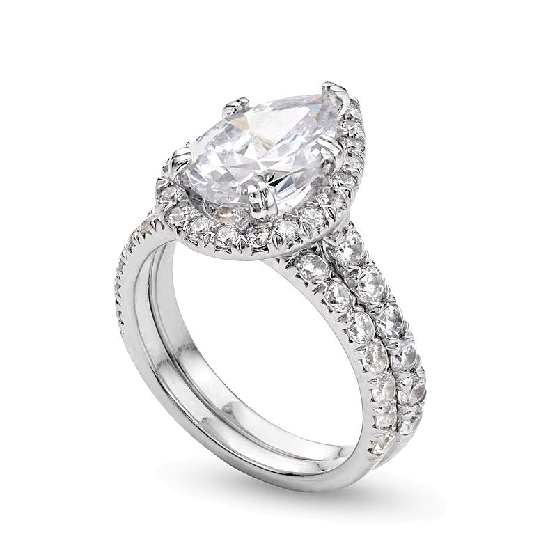 Braut-Set mit tropfenförmigen Labordiamanten 4,5 ct. Gesamtgewicht in 14K Weißgold (I/SI2)