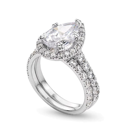 Braut-Set mit tropfenförmigen Labordiamanten 4,5 ct. Gesamtgewicht in 14K Weißgold (I/SI2)