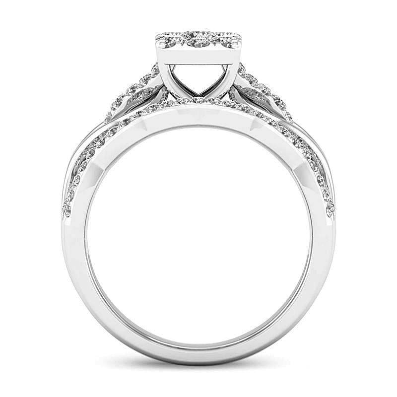 0.63 ct. Gesamtgewicht Diamant Braut-Set mit quadratischem Rahmen und Knoten-Ringschiene in 14K Weißgold