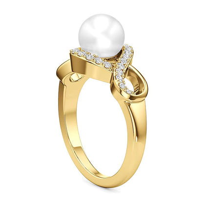 7,0 mm Süßwasser-Zuchtperle und 0,25 ct. Gesamtgewicht Labordiamant Fashion-Ring mit gewundenem Rahmen in 14K Gelbgold