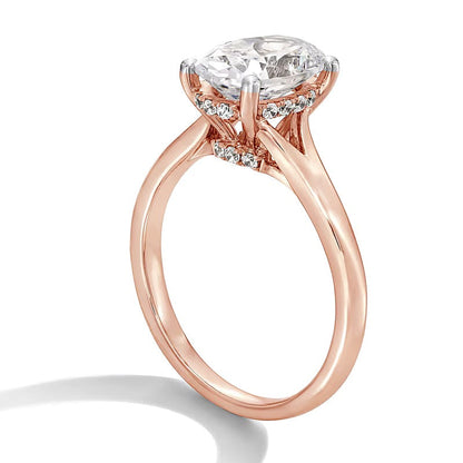 2.0 ct. Gesamtgewicht Verlobungsring Solitär mit Hidden Halo, ovaler Labordiamant in 14K Roségold (F/VS2)