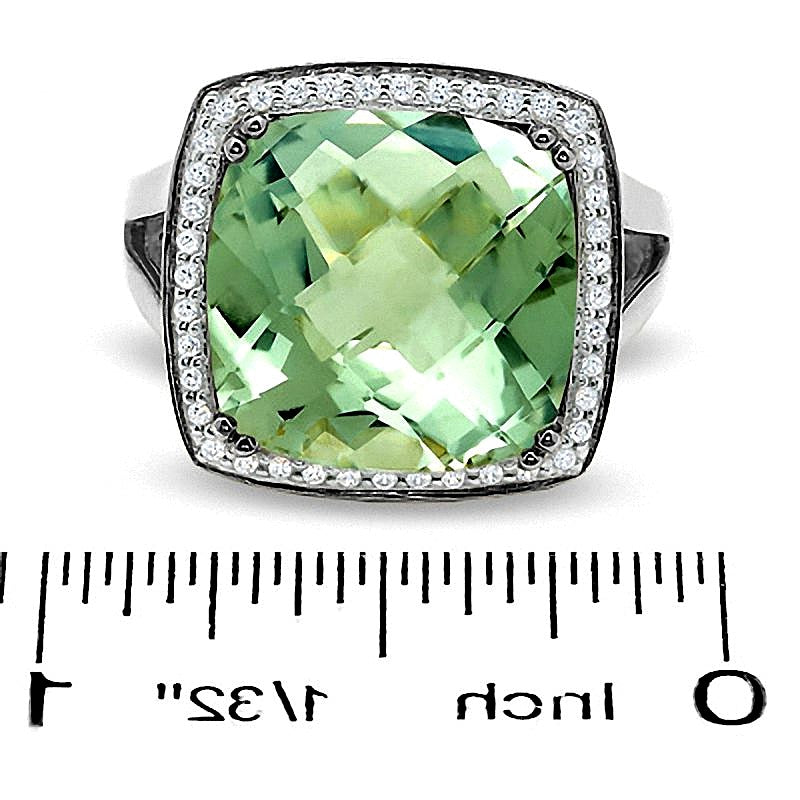 Ring mit Quarz im Kissenschliff aus rhodiniertem Sterlingsilber mit Diamant-Besatz für Damen