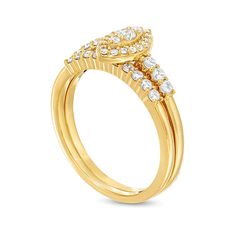 Braut-Set mit weißen Diamanten in Marquise- und Rundschliff, 0,5 ct. Gesamtgewicht, in 10K Gelbgold