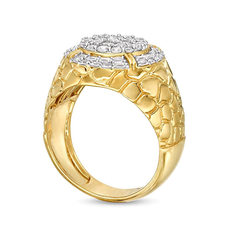 Fashion-Ring mit Diamanten im Baguette- und Rundschliff 1.0 ct. Gesamtgewicht in 10K Gelbgold