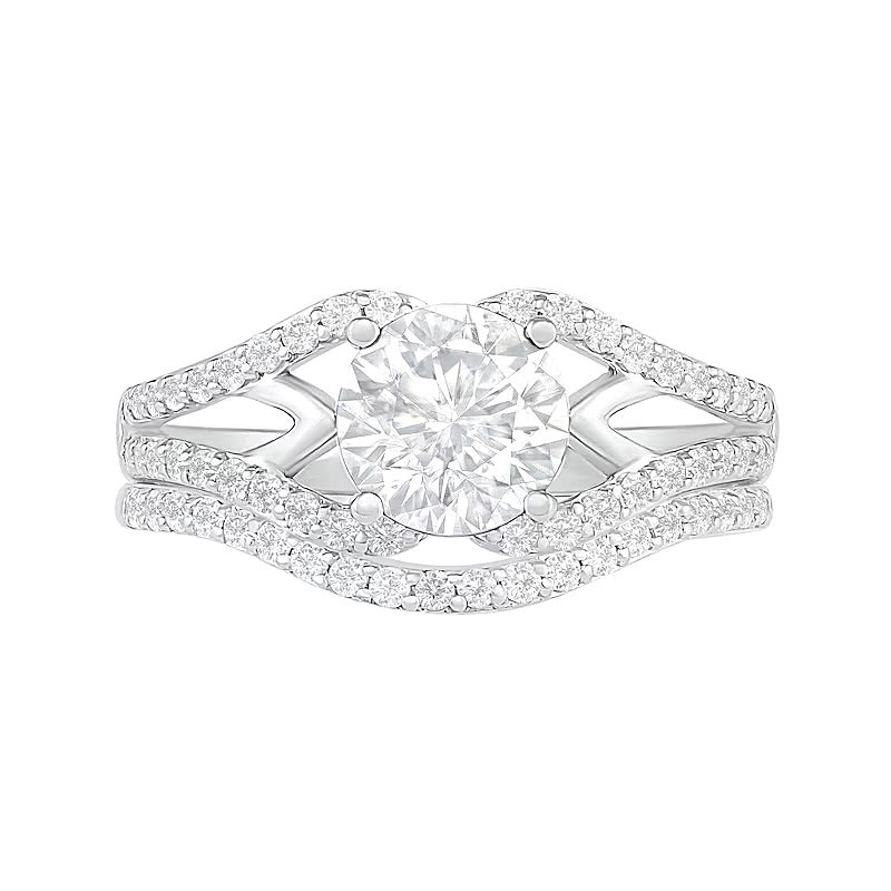 7,0mm Braut-Set mit weißem Labor-Saphir in rundem Schliff, Krappenfassung, rhodiniertes Sterlingsilber 925