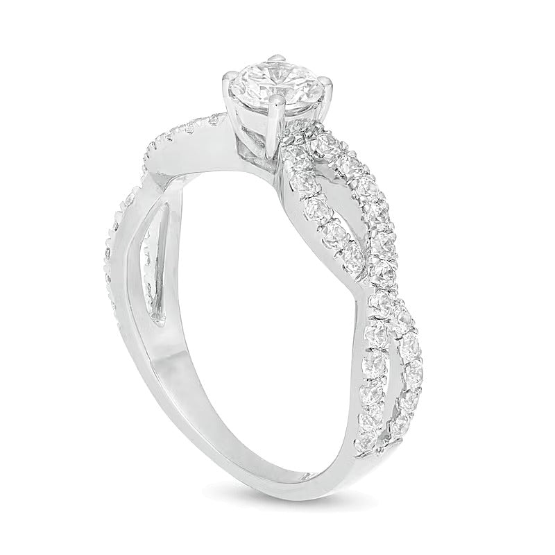 1.0 CT. TW Diamant-Verlobungsring Solitär mit seitlichem Besatz und Infinity-Twist-Schiene in 10K Weißgold
