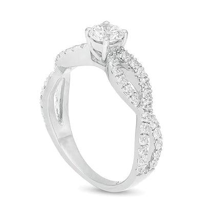 1.0 CT. TW Diamant-Verlobungsring Solitär mit seitlichem Besatz und Infinity-Twist-Schiene in 10K Weißgold