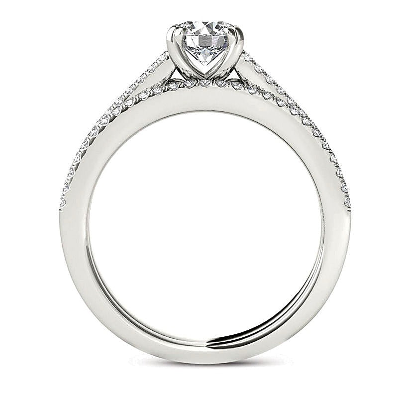 1.0 CT. Gesamtgewicht Diamant Brautset mit geteilter Schiene in 14K Weißgold