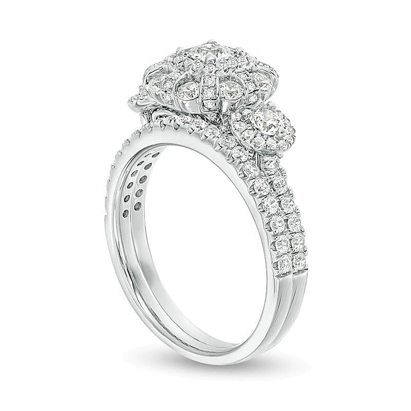 1.5 ct. Gesamtgewicht Brautset mit Diamanten im Princess- und Rundschliff in 10K Weißgold