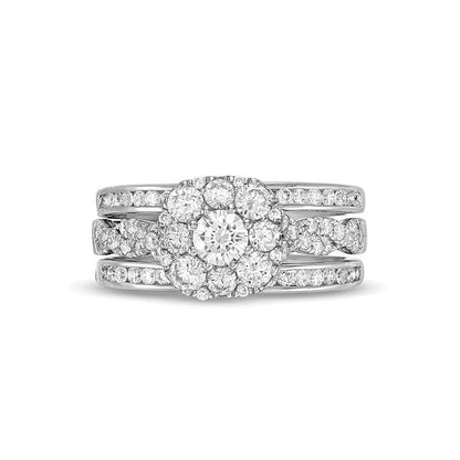 Brautset 1.5 ct. Gesamtgewicht Kissenschliff Multi-Diamant mit gedrehter Ringschiene, dreiteilig, in 10K Weißgold
