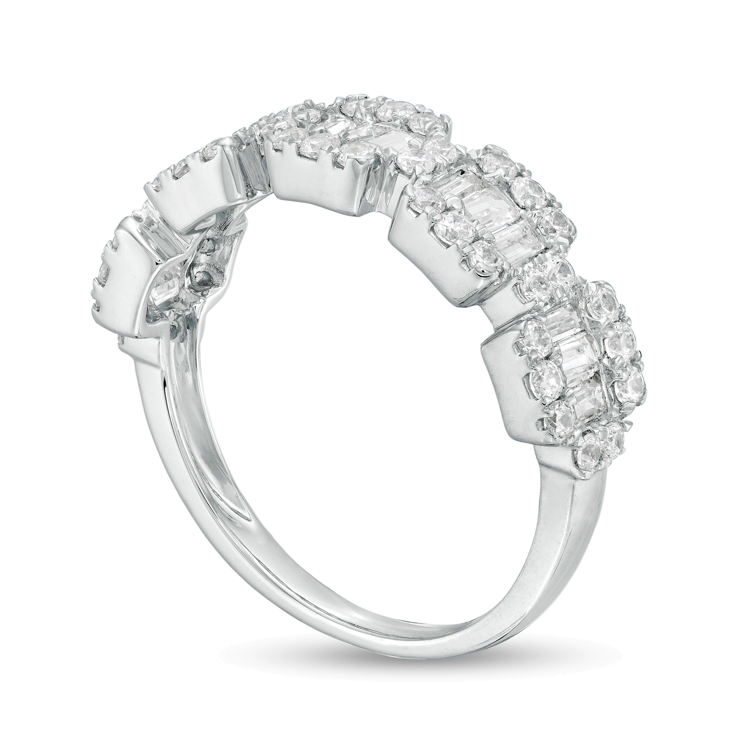 1.0 ct. Gesamtgewicht Diamant-Ring Fashion im Komposit-Design mit Baguette und rund in 10K Weißgold