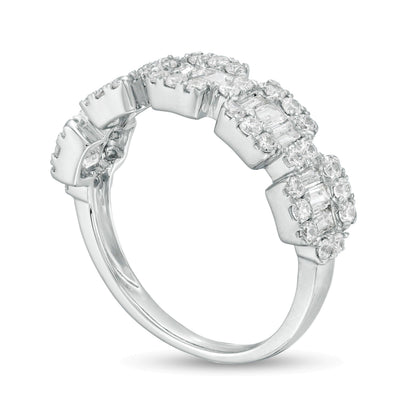 1.0 ct. Gesamtgewicht Diamant-Ring Fashion im Komposit-Design mit Baguette und rund in 10K Weißgold