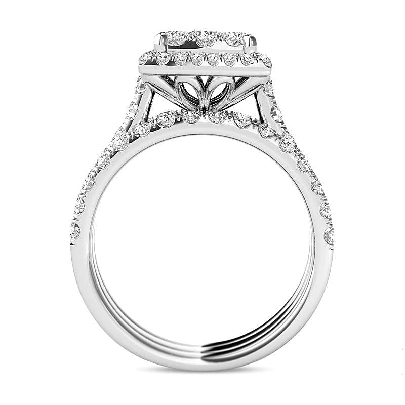 Brautset mit Diamanten im rund- und quadratischen Kompositrahmen 2.0 ct. Gesamtgewicht in 14K Weißgold