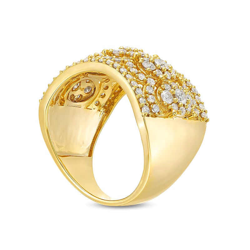 Breiter Ring mit 1.5 ct. Gesamtgewicht ovalen Diamanten in 10K Gelbgold