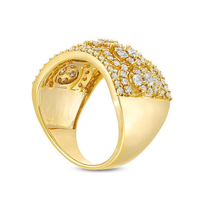 Breiter Ring mit 1.5 ct. Gesamtgewicht ovalen Diamanten in 10K Gelbgold