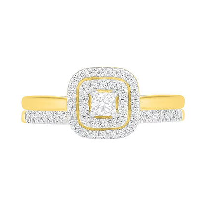 Braut-Set mit Diamanten im Princess-, Rund- und Kissenschliff 0.38 ct. Gesamtgewicht in 10K Gelbgold